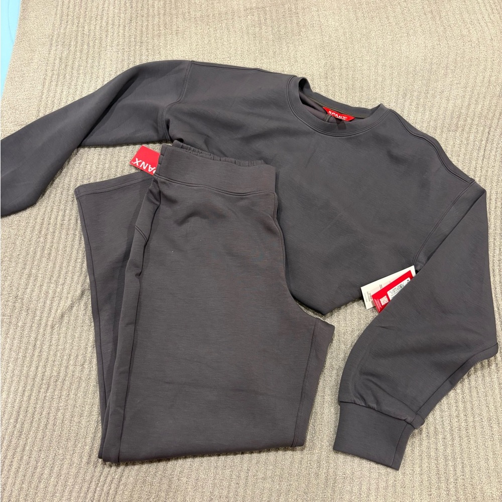 SPANX Charcoal Crewneck Sweatshirt and Pants Set